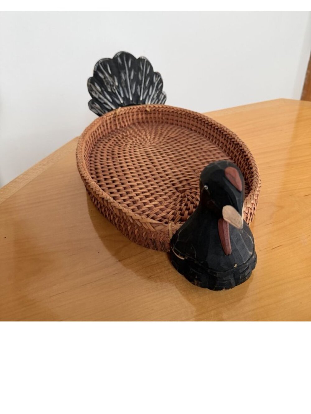 Vintage Thanksgiving Centerpiece Turkey Woven Rattan Basket Display Gift Decor